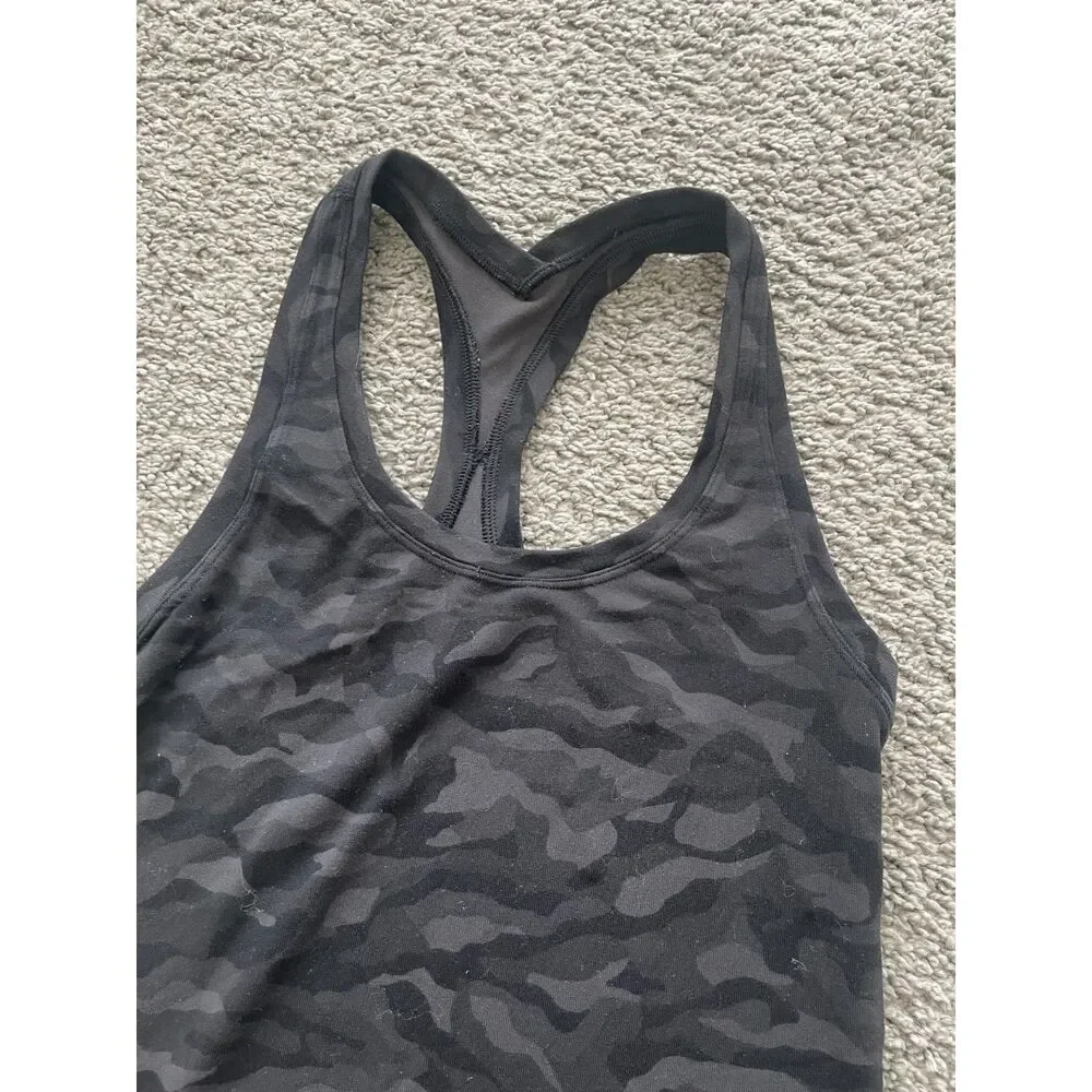 Lululemon Cool Racerback II Size 6-8 Camo Black Running Active Workout Gym